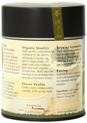 The Tao of Tea Genmaicha brewed in a cup, smooth mouthfeel with bright, earthy finish.