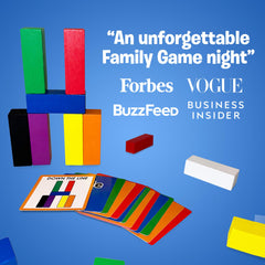The Uzzle Stack Royale color blocks arranged for a puzzle challenge on a table.