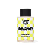 The Doux Bananas Xtreme Hold gel bottle demonstrates long-lasting hold for defined curls.