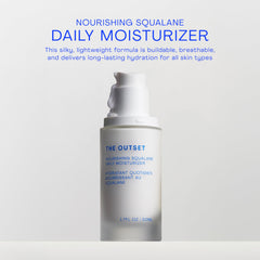 The Outset Squalane moisturizer texture closeup highlights silky, fast-absorbing hydration for all skin types.