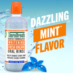 Pour of TheraBreath Whitening Mouthwash for quick fresh breath after use