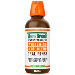 TheraBreath Whitening + Oil Blend bottle for peroxide-free whitening.