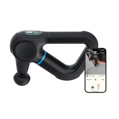 Theragun Prime ergonomic triangle grip enables easy reach to back muscles.