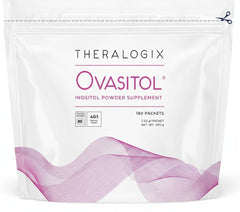 Theralogix Ovasitol packets box for daily hormone balance support.
