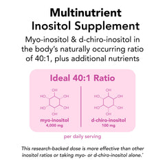 Theralogix Ovasitol Plus label closeup highlights 40:1 inositol ratio.