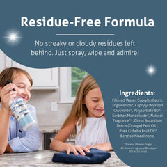 Therapy kitchen countertop cleaning scene demonstrates daily degreasing action.