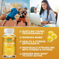 TheraSuva softgels close-up show calcium with D3 and K2 for absorption support