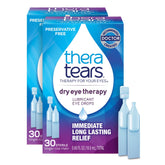 TheraTears Dry Eye Therapy bottle pour showing quick hydration in contact with the eye