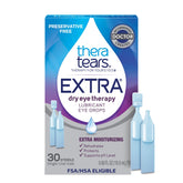 TheraTears Extra Dry Eye Therapy packaging highlights preservative-free relief for sensitive eyes.