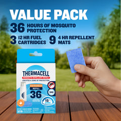 Thermacell 36-hour refill pack supports extended outdoor use.