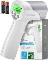 THERMOBIO infrared forehead thermometer front view with quick, contactless readings