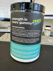 Thinbi Creatine Monohydrate Gummies label highlights 6200mg potency with B12 and taurine.