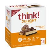 Think! Delight bar closeup, chocolate peanut butter pie, roasted peanuts for a satisfying texture.