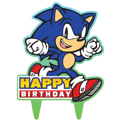 Think Green Fun Sonic Gamer topper front view highlights bright colors for festive birthday decor.