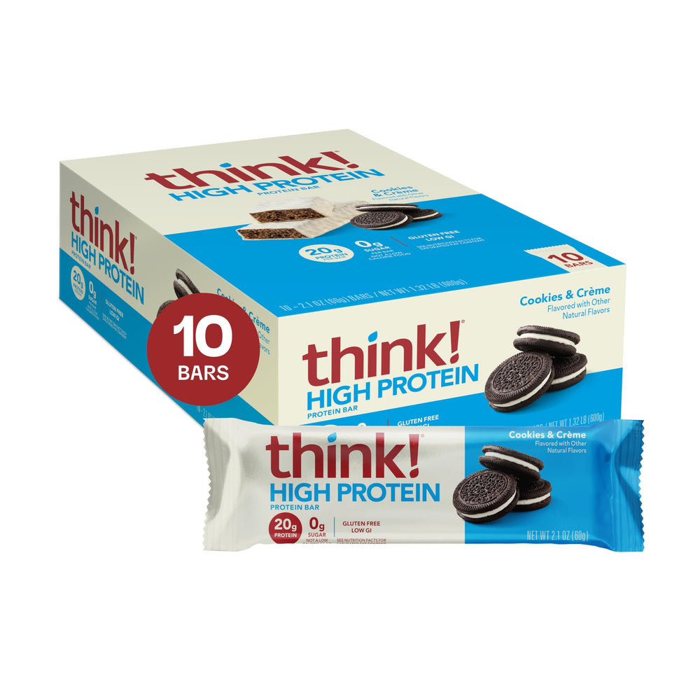Think! Cookies and Créme protein bar packaging varies for convenient fuel on the go.