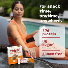 Dense texture of think! protein bar highlighting protein-rich bite