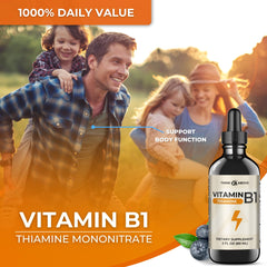 Think Above Vitamin B1 drops closeup of clear liquid ready to use
