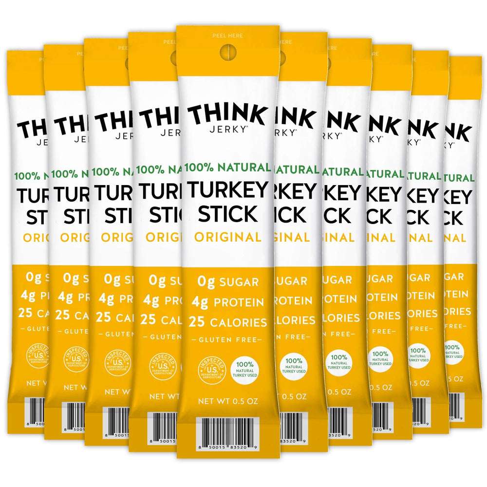 Think Jerky turkey sticks pack front displays gluten-free keto-friendly snack for on-the-go meals