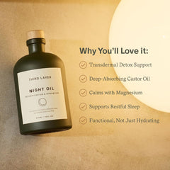 Third Layer Castor Oil Body Oil in hand demonstrates smooth, quick-absorption nightly hydration.