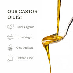 Third Layer Castor Oil Body Oil label close-up shows organic, hexane-free formula.