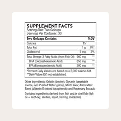 THORNE Advanced DHA softgels closeup showing mint flavor for easy swallowing.