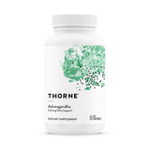 THORNE Ashwagandha Shoden bottle on wood suggesting daily calm and focus