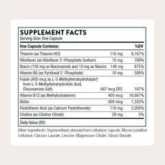 Thorne Basic B-Complex capsule closeup shows easy daily dose.