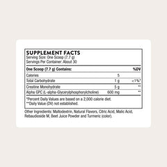 THORNE Creatine + Alpha GPC micronized powder for smooth mixing
