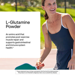 THORNE L-Glutamine label closeup notes NSF certification and allergen-free claim