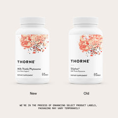 Ingredient list for THORNE Milk Thistle Phytosome highlighting silybin and sunflower phospholipids