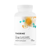 THORNE Omega-3 with CoQ10 bottle on shelf supports heart and brain health