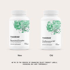 THORNE Resveratrol Complex with green tea and botanicals in view