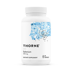 Thorne selenium 200mcg bottle for daily antioxidant support.