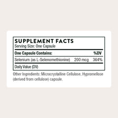 Close-up of Thorne selenium label highlighting thyroid health potential.