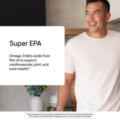 THORNE Super EPA softgels poured into hand illustrating convenient use.