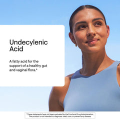THORNE Undecylenic Acid ingredients label—clarity on gluten, dairy, and soy-free formulation.