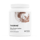 Thorne Whey Protein Isolate chocolate bottle showcases NSF-certified sport quality and protein strength
