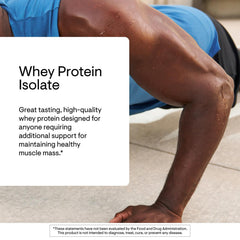 Scoop of THORNE chocolate whey protein beside the tub for easy post-workout fueling.