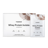 THORNE Whey Protein Isolate chocolate tub visible and ready for post-workout fueling.