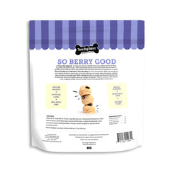 Three Dog Bakery Blueberry Pancake Bites closeup with real blueberries and natural flavor