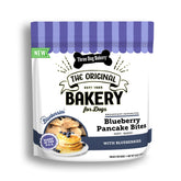 Three Dog Bakery Blueberry Pancake Bites packaging front showing real blueberries for tasty mornings