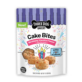 Three Dog Bakery Ultimate Celebration Cake Bites pack shot shows festive, shareable dog treats.