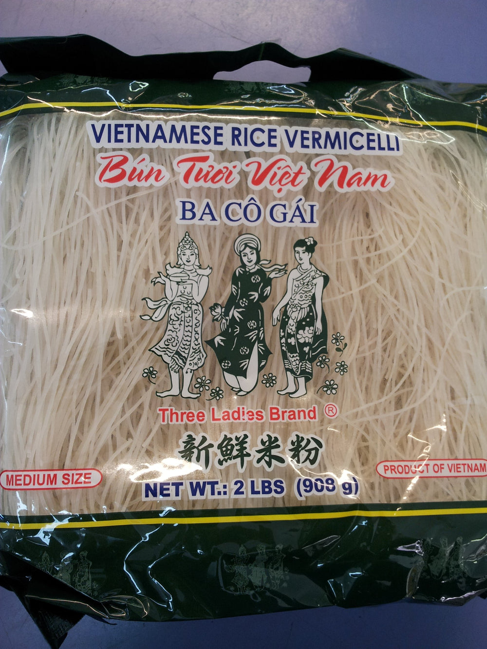 Three Ladies Vietnamese rice stick vermicelli 2lb ready for soups, stir-fries, and salads.
