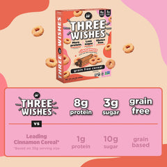 Three Wishes Cinnamon grain-free cereal dry ingredients close-up highlights plant-based nutrition