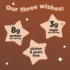Three Wishes Cocoa cereal spoonful shows crunch and protein boost