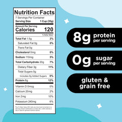 Three Wishes cereal serving reveals 8g protein for a satisfying breakfast.