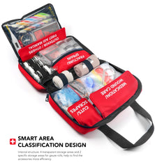 THRIAID 330-Piece First Aid Kit waterproof bag keeps supplies dry on outdoor trips.