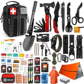 THRIAID Survival First Aid Kit black front view for outdoor emergencies.