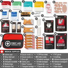 THRIAID Survival First Aid Kit open contents for quick access.