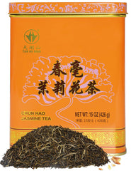 Tian Hu Shan premium jasmine green tea loose leaves with vibrant aroma